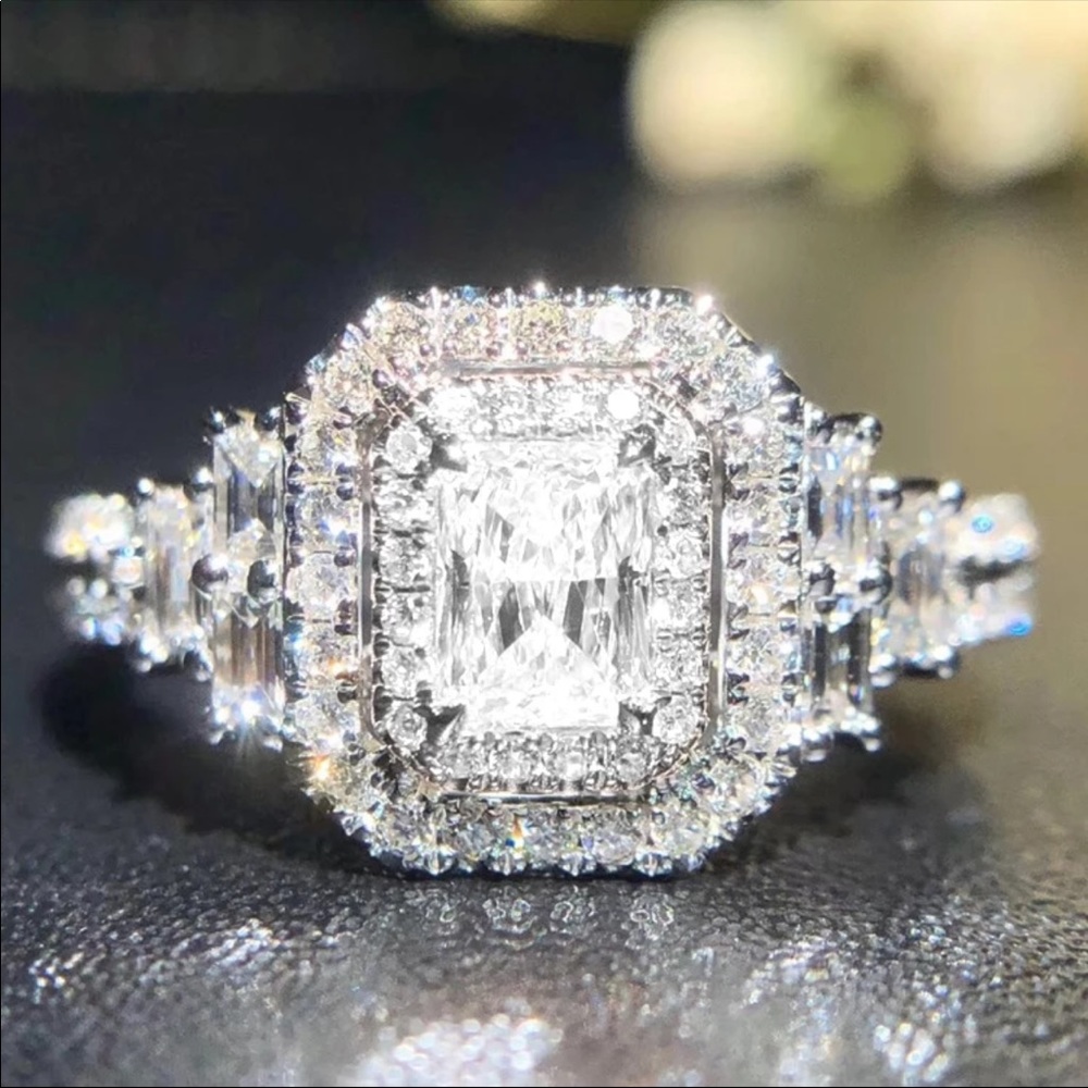 New 925 Silver Rectangular Cut Diamond Ring 💍 - Picture 1 of 6